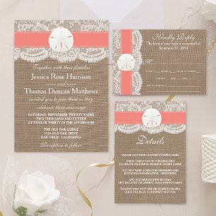 The Coral Sand Dollar Beach Wedding Collection Invitation