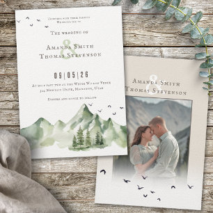 Elegant serene green montain landscape wedding invitation