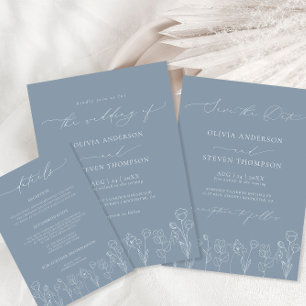 Dusty Blue Minimalist Save the Date Invitation