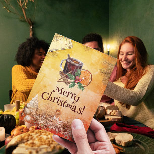 Christmas Tea Orange Holly Berry Cinnamon Greeting Holiday Card