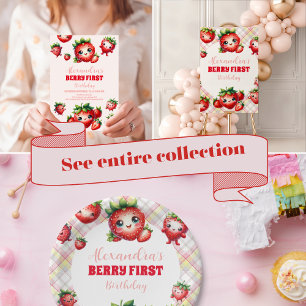 Photo Strawberry Berry First Birthday Invitation