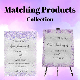 Silver violet glitter elegant luxury wedding invitation