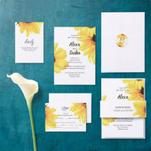 All in One Watercolor Sunflowers Wedding Invite