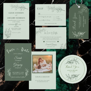 Sage Green Boho Minimalist Save the Date Card