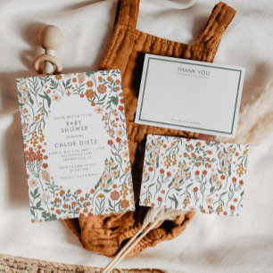 Modern Retro Groovy Floral Baby Shower Invitation