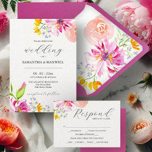 Wedding Place Cards Monogram Pink Flowers