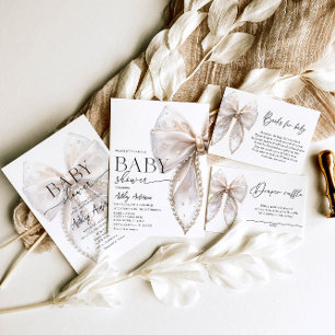 Pearl Bow Girl Baby Shower Invitation