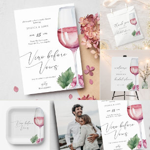 Elegant Watercolor Vino before Vows Bridal Shower Invitation