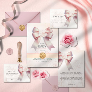 Pink Bow floral Baby Shower  Classic Round Sticker