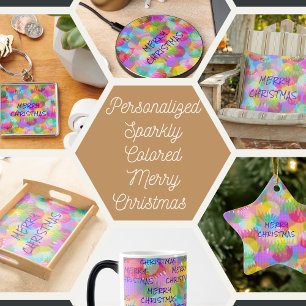PERSONALIZED SPARKLY COLOURED MERRY CHRISTMAS DECORATIVE CUSHION