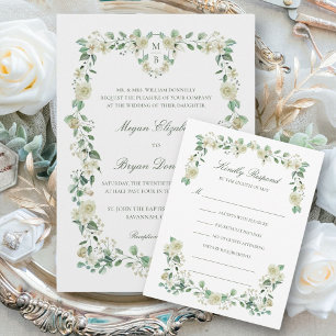 Megan Catholic Floral Watercolor Greenery Wedding Invitation