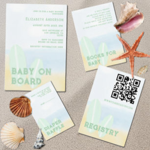 Baby On Board Surfing Beach Watercolor Baby Shower Invitation