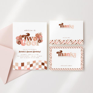 Retro Groovy Two Cool Girls 2nd Birthday Invitation