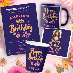 Floral Flowers Happy Birthday Handlettering Photo  Gift Tags