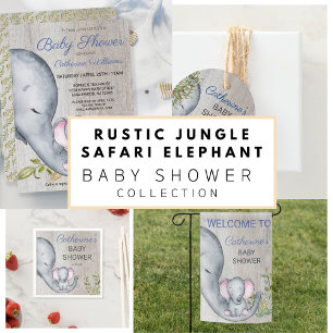 Sweet Rustic Elephant Blue Boy Baby Shower Invite