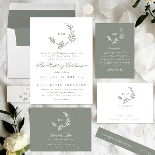 Sage Green Classic QR CODE Wreath Photo Wedding Save The Date