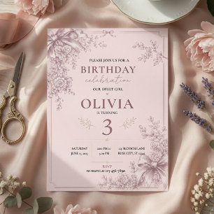 Elegant Blush Pink Coquette Bow Floral Birthday  Paper Plate