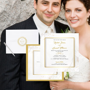 Elegant Gold Framed Wedding Classic Round Sticker