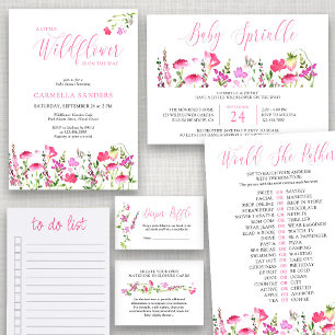 Little Wildflower on the Way Pink Girl Baby Shower Invitation