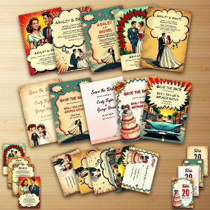 Vintage Retro Romantic Couple Comic Book Wedding Invitation