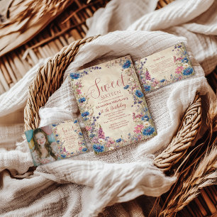 Photo Soft Cottagecore Floral Sweet Sixteen Invitation