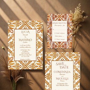 Talavera terracotta vintage Mexican wedding Save The Date