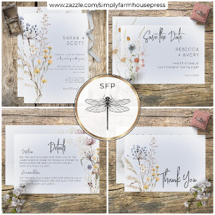 Boho Wildflowers Modern Blue Save the Date Card
