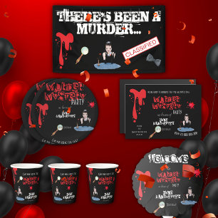 Murder Mystery Birthday Party Black Magnetic Card