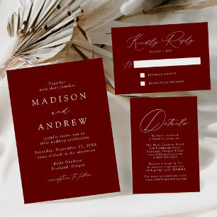 Modern Elegance Burgundy and Gold Wedding Foil Invitation Postcard