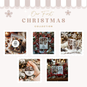 7 Photo Minimialist Our First Christmas Married Ceramic Tree Decoration