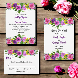 Elegant Boho Romantic Flowers Black Floral Wedding Invitation