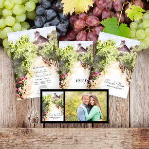 Vineyard and Red Barn Watercolor Wedding RSVP Card