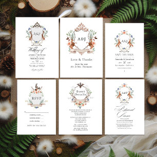 Woodland Laurel Crest QR Code RSVP Wedding Invitation