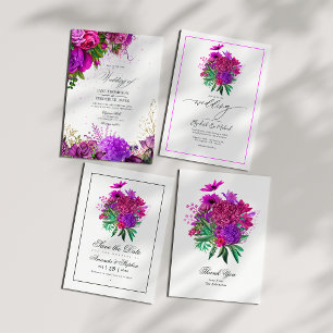 Vintage Chic Fuchsia and Purple Wedding Thank You Card