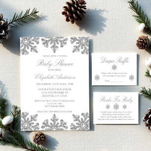 Silver Snowflake Winter Baby Shower Invitation