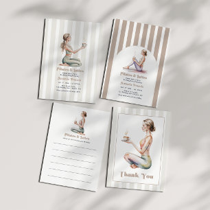 Neutral Preppy Wellness Pilates & Lattes Birthday Invitation