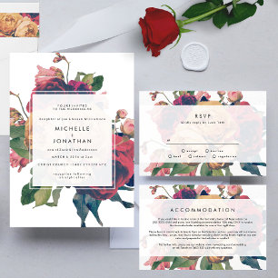 Antique Roses Vintage Bohemian Wedding Invitation