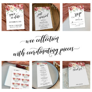 Their Wedding Calligraphy, Burgundy, Blush Roses Invitation