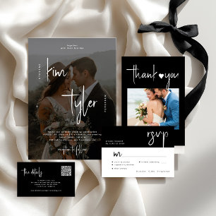 Modern script QR CODE online RSVP wedding details Enclosure Card
