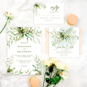 Modern Watercolor Eucalyptus Foliage Wedding Invitation