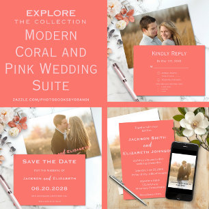 Vibrant Modern Coral and Pink Photo Wedding RSVP Card