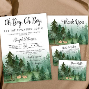 Twin Boy Deer Woodland Baby Shower Diaper Raffle Enclosure Card
