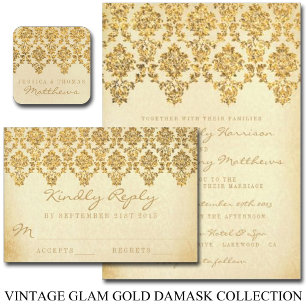 The Vintage Glam Gold Damask Wedding Collection Invitation
