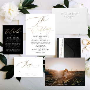 Sleek Romance   Gold Foil   Wedding Envelope Wrap Around Label