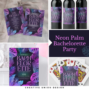 Neon Palm Tropical Bachelorette Party Invitation