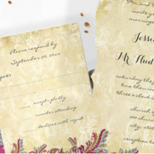 Fuchsia and Lime Paisley Wedding Invitation
