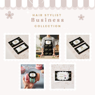 Glam Black Gold Hair Stylist Business Thank You Card