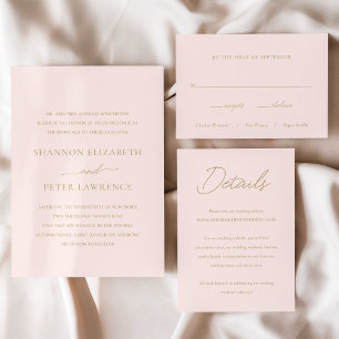 Minimal Blush Pink Gold Formal Elegant Wedding Enclosure Card