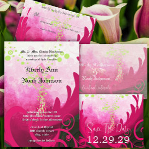 Wedding Invitation Cala Lilly Green Swirls