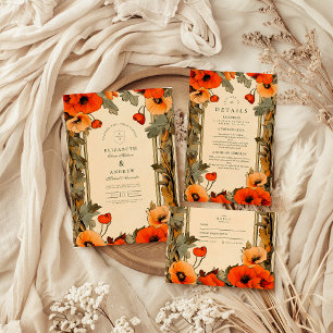 Decorative Floral Art Nouveau Poppy Wedding Invitation